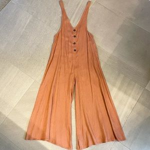 Irene’s Story Button Down Front Ankle Cropped Overall Linen Jumpsuit NWOT
